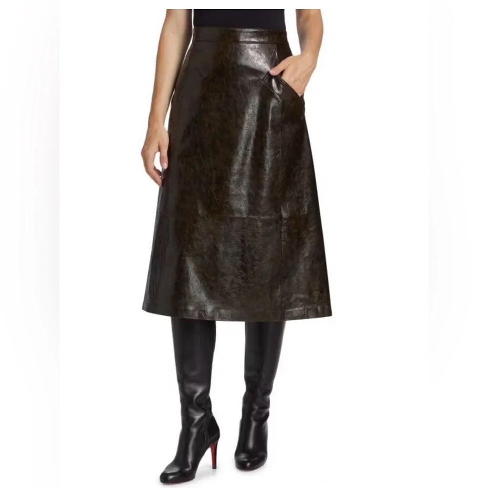 KOBI HALPERIN ZADIE SKIRT FAUX Brown Leather vegan Skirt Sz 4 NEW NWT